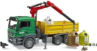 Bruder 03753 Man TGS Truck with Loading Crane, 3 Recycling Containers and Bottles