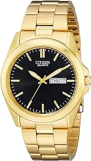 Citizen Quartz Mens Watch, Stainless Steel, Classic, Gold Bracelet, Black Dial, Quartz Watch