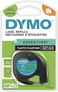 Dymo Letra Tag Tape 12Mmx4M Plastic Green, Black On Green, Dymo, S0721640, 1