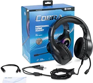 ZG-Cobra - سماعة رأس للألعاب متميزة بصوت محيطي 7.1 قناة مع أضواء RGB ، رغوة ذاكرة فائقة الراحة ؛ متوافق مع أجهزة الكمبيوتر الشخصية وأجهزة Xbox و PS4 والهواتف المحمولة (يشمل Y Splitter مجانًا)