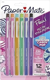 أقلام برأس من اللباد Paper Mate Flair ، نقطة متوسطة (0.7 مم) ، إصدار محدود من حزمة Candy Pop ، ألوان متنوعة ، 12 قطعة