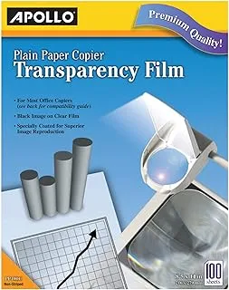 Apollo Transparency Film for Plain Paper Copier, Black on Clear Sheet, Without Stripe, 100 Sheets/Pack (VPP100CE)