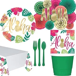 Party centre aloha premium tableware party supplies for 8 guests, inlcudes tablecover and decorating kit