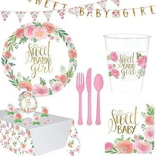 Party Centre Floral Baby Premium Tableware Party Supplies for 8 Guests, Includes Banner and Table Decorating Kit