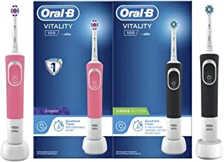 Oral-B Vitality D100 Black and Pink 1+1 Free Bundle Electric rechargeable toothbrush, with UAE 3 pin plug