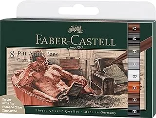 Faber-Castell PITT Artist Pen Brush India Ink Pen - محفظة من 8 - كلاسيك ، متعدد ، 167172