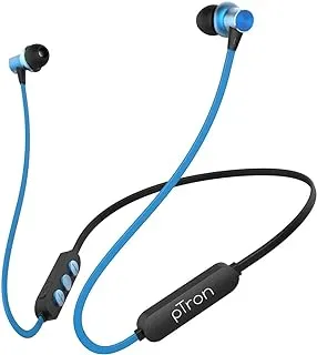 سماعات رأس لاسلكية pTron Bassfest Plus مغناطيسية داخل الأذن تعمل بتقنية البلوتوث 5.0 مع ميكروفون ، صوت ستيريو مع باس ، مقاومة للماء والعرق IPX4 ، مساعدة صوتية ، مريحة وخفيفة الوزن- (أسود وأزرق)