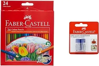 Faber-Castell Faber Castell COLOURS OF NATURE COLOUR PENCILS 24 COLOUR IN A CARDBOARD BOX,Assorted designs, 114426 & Faber-Castell Mini Grip Sharpener Classic Single Hole, Assorted Colurs