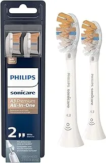 SONICARE Philips Genuine A3 Premium All-in-One Replacement Toothbrush Heads, 2 Brush White, HX9092/65