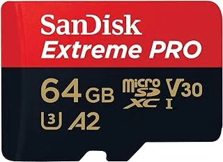 SanDisk 64GB Extreme Pro microSD UHS I Card for 4K Video on Smartphones, Action Cams & Drones 200MB/s Read, 90MB/s Write, SDSQXCU 064G GN6MA, Red/Black