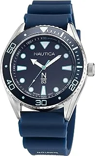 ساعة Nautica للرجال من الفولاذ المقاوم للصدأ كوارتز بسوار سيليكون ، أزرق ، 22 ساعة كاجوال (موديل: NAPFWS219)