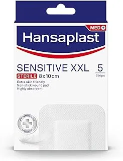 Hansaplast Sterile Sensitive Plaster XXL, Extra Skin Friendly, Highly Absorbent Non-Stick Wound Pad, For Larger and Post-Operative Wounds, Strong Adhesive, Soft and Breathable Material, 5 Strips