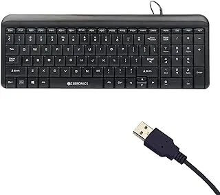 لوحة مفاتيح Zebronics Zeb-Glide USB سلكية للوسائط المتعددة للكمبيوتر / الكمبيوتر المحمول مع مفتاح رمز روبي ، التوصيل والتشغيل ، موصل USB مطلي بالذهب