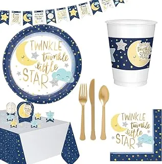 Party Centre Twinkle Little Star Premium Tableware Supplies for 8 Guests, Includes Banner and Table Decorating Kit