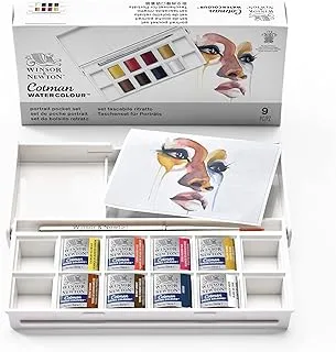 Winsor & Newton Cotman Watercolor Paint Set, 8 Half Pan, Portrait Colors w/Brush, Red,Rose,White,Yellow