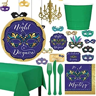 amscan Party Centre Masquerade Premium Tableware Party Supplies for 8 Guests, Includes Cutouts and Decorating Kit