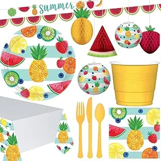 amscan Party Centre Hello Summer Premium Tableware Supplies for 8 Guests, Includes Banner and Honeycomb Decoration