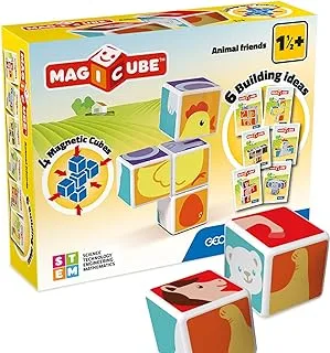 Geomag Magicube, Printed Animals + Cards, STEM Toy for Kids, 100% Recycled, Made in Switzerland, Multicolor 7 Pcs