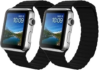 Leather Band for Apple Watch 42/44mm replacement strap – 2 Pack Black