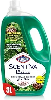 Clorox Scentiva Disinfectant Floor Cleaner 3L, Mediterranean Pine Forest, Kills 99.9% of Viruses and Bacteria, Bleach Free