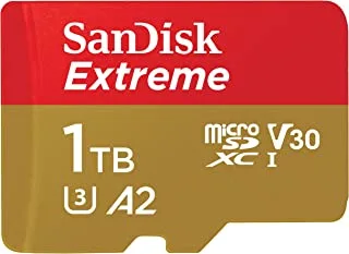 SanDisk 1TB Extreme microSD UHS I Card for 4K Video on Smartphones, Action Cams & Drones 190MB/s Read, 130MB/s Write SDSQXAV 1T00 GN6MN, Red/Gold