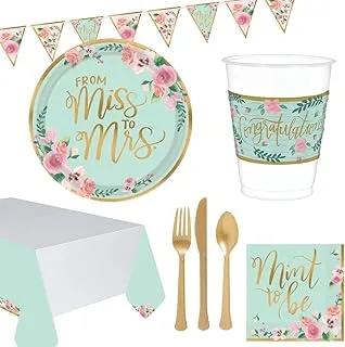 Party Centre Mint To Be Premium Tableware Supplies for 8 Guests, Includes Banner and Table Decorating Kit