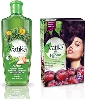 Dabur Vatika Vatika Henna Hair Color Plum 6 * 10g + Vatika Cactus Hair Oil