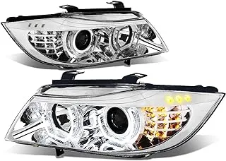 DNA MOTORING HL-3D-E9005-CH Chrome Housing Crystal U-Halo Projector Headlights+LED Turn signal Lights Compatible with 06-08 E90