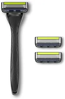 DORCO Pace 5 Pro Men'S Razor, 1 Handle + 2 Cartridges ' 1 Unit, Smooth Shield Lubricating Strip, 5 Micro Span Blades,Safety Trimmer, SleekFlow Guard Bar