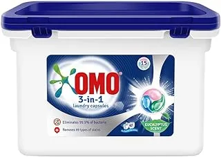 OMO 3-in-1 Laundry Capsules, Eucalyptus Stain Removal Detergent, 15 pods