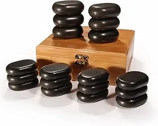 Master Massage 18 Pieces Mini Body Hot Stone Set with Bamboo Box, Black