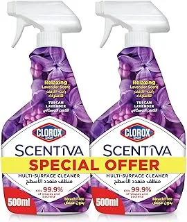 Clorox Scentiva Multi Surface Spray Cleaner 500ml, Dual Pack, Tuscan Lavender, Kills 99.9% of Viruses and Bacteria