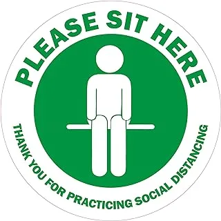 Please Sit Here Social Distancing Stickers - 30 GREEN Decals 4” Round, Chair Decals-Premium European Self-Adhesive Vinyl, Labels - Laminated for Ultimate UV, Water & Fade Resistance - Indoor & Outdoor