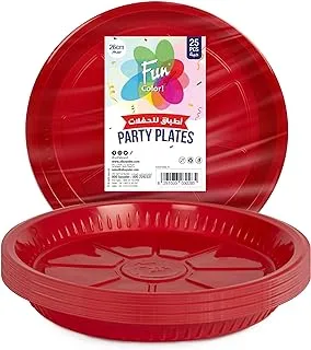 Fun® Plastic Party Plates 26cm - Red Plastic plates Sturdy Red Plastic Party plate Birthday Party plate for All Occasions, 26CM - 25pieces