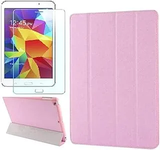 Tri-fold Smart Leather case Belk For Galaxy Tab4 T530 [Pink Color] With Tempered Glass