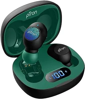 سماعات رأس pTron Bassbuds Pro (جديدة) داخل الأذن لاسلكية تعمل بتقنية البلوتوث 5.1 ، جهير عميق ، سماعات ألعاب منخفضة التأخير ، تحكم باللمس ، سماعات أذن TWS مقاومة للماء / العرق IPX4 وميكروفون مدمج (أسود وأخضر)