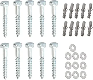 Royal Apex 10 Pcs Galvanized (G.I) Hex Head Coach Screws with Washer & Plug Wood Working for Holding Together Heavy Timber, and Concrete Working. (8mm, Length 4 Inch)