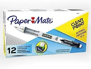 أقلام الرصاص Paper Mate Clearpoint الميكانيكية ، 0.5 مم ، HB # 2 ، براميل سوداء ، صندوق 12