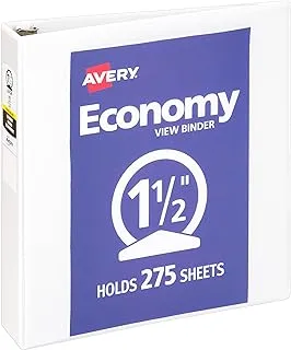 Avery 3.8 cm Economy View 3 Ring Binder, Round Ring, Holds 21.6 cm x 27.9 cm Paper, 1 White Binder (5726)