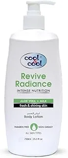 Cool & Cool Revive Radiance Body Lotion 750ML - Hydrating Formula with Aloe Vera & Milk, Non-Greasy & Paraben-Free, Promotes Fresh and Shiny Skin