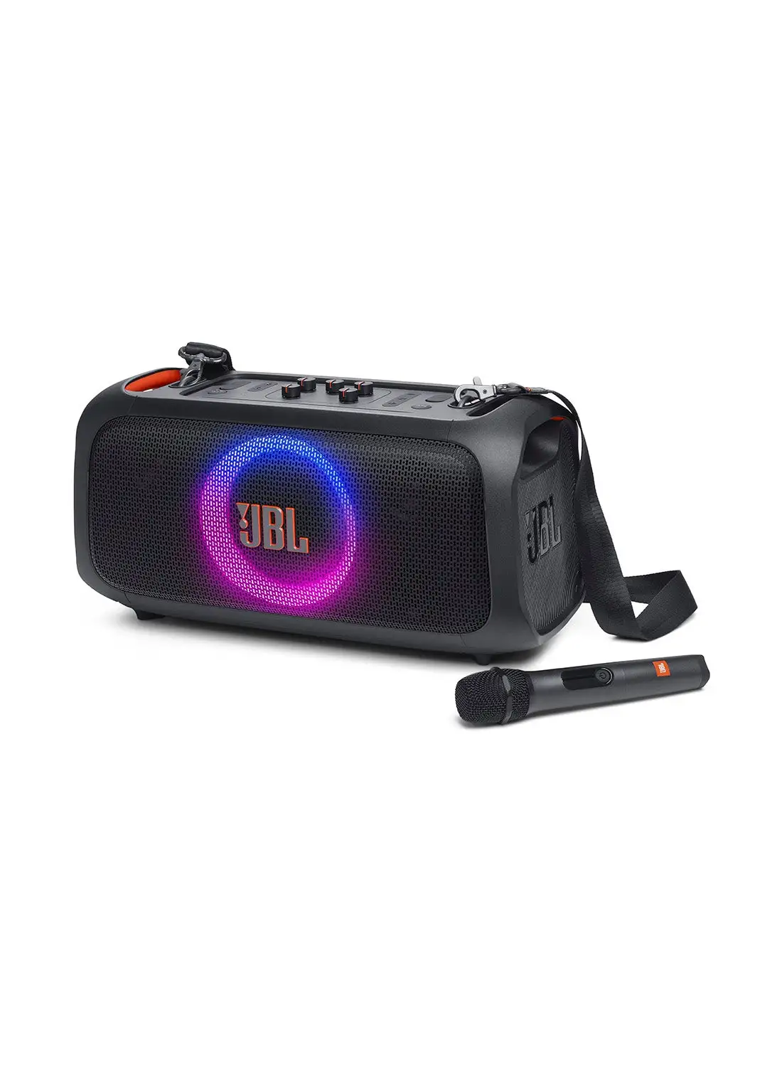 JBL Partybox On-The-Go Essential Portable Party Speaker With Built-In Lights And Wireless Mic Black