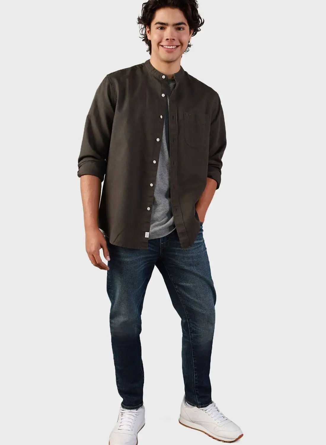 American Eagle Band Collar Classic Fit Shirt