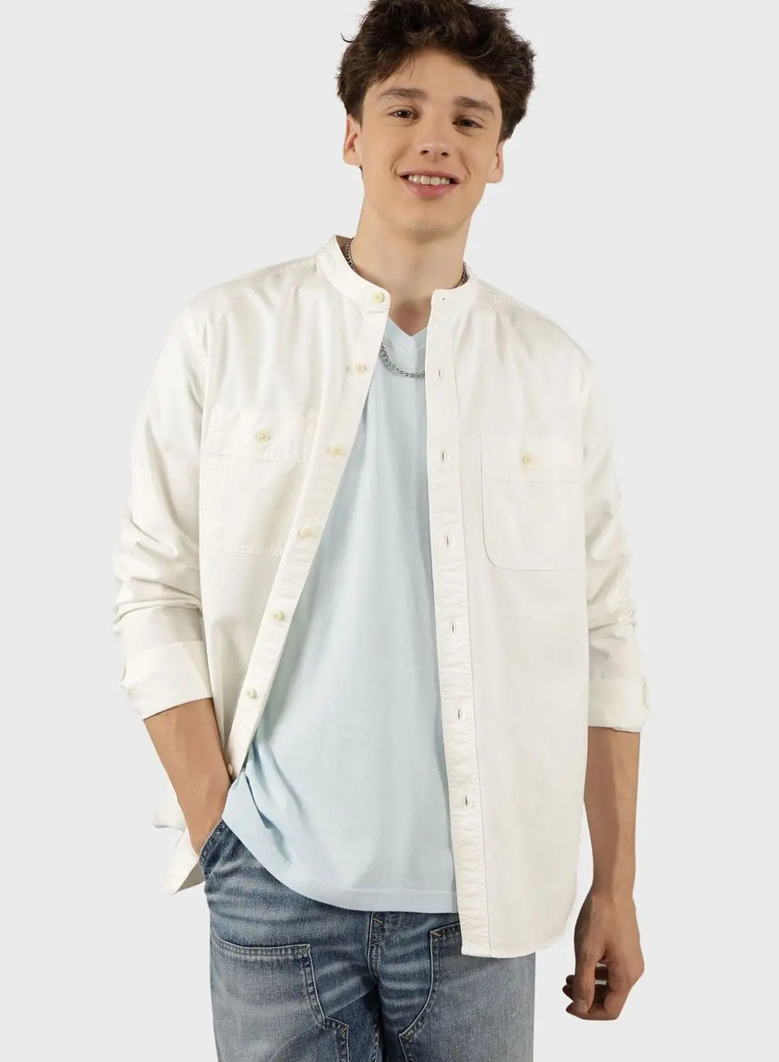 American Eagle Band Collar Classic Fit Shirt