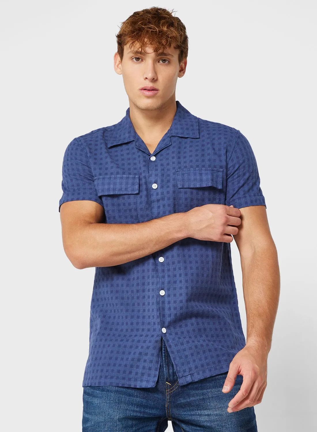 Seventy Five Short Sleeve Indigo Check Shirt