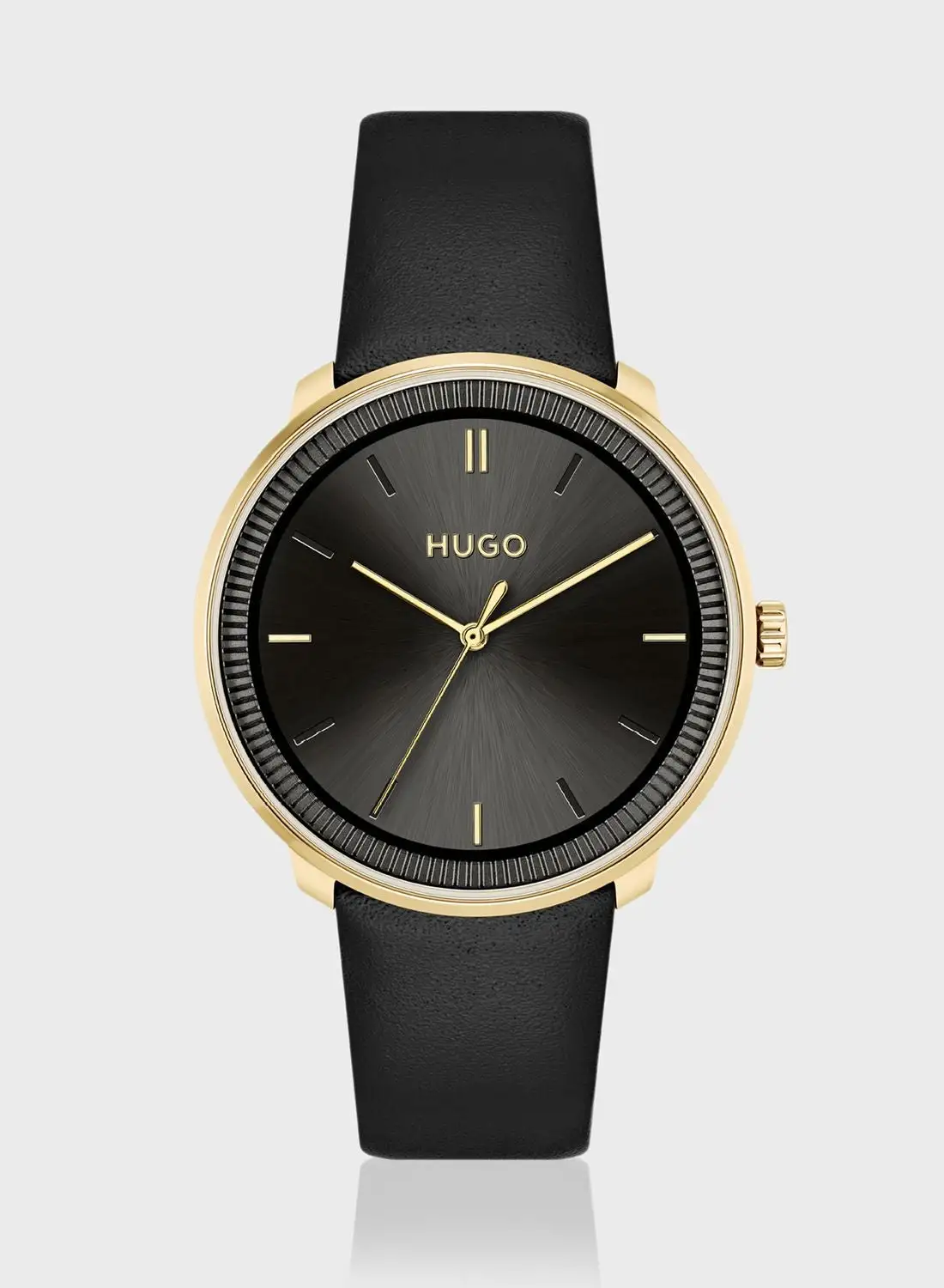 HUGO Black Calfskin Analog Watch