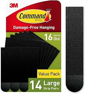 Command Large Picture Hanging Strips, Damage Free Hanging Picture Hangers, Wall Hanging Strips for Back to School Dorm Organization, 14 Black Adhesive Strip Pairs(28 Command Strips)