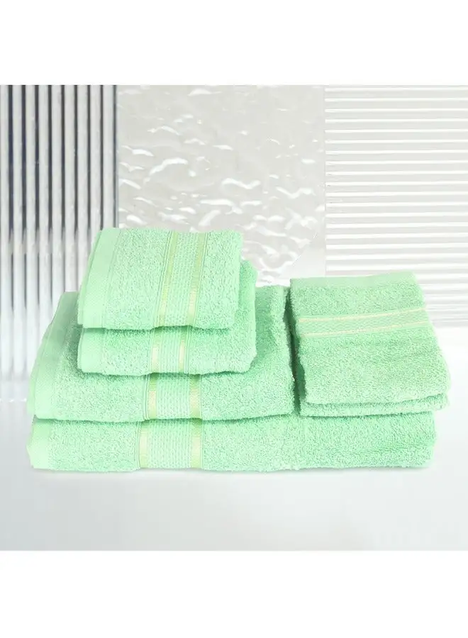 White Rose 6 Pcs ALEZAYA Dyed Towel set 500 GSM 100% Cotton Terry Viscose Border 1 Bath Towel 70x140 cm 1 Hand Towel 50x90 cm 1 Guest Towel 40x60 cm & 1 Baby Towel 30x50 cm & 2 Face Towel 33x33 cm Green Color