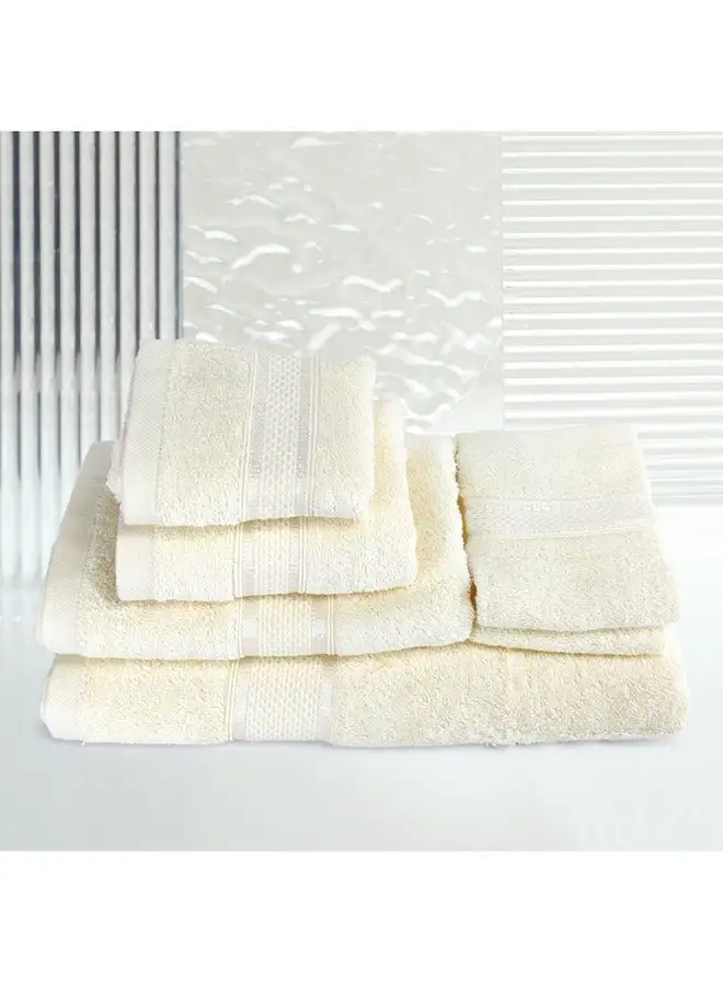 White Rose 6 Pcs ALEZAYA Dyed Towel set 500 GSM 100% Cotton Terry Viscose Border 1 Bath Towel 70x140 cm 1 Hand Towel 50x90 cm 1 Guest Towel 40x60 cm & 1 Baby Towel 30x50 cm & 2 Face Towel 33x33 cm Cream Color