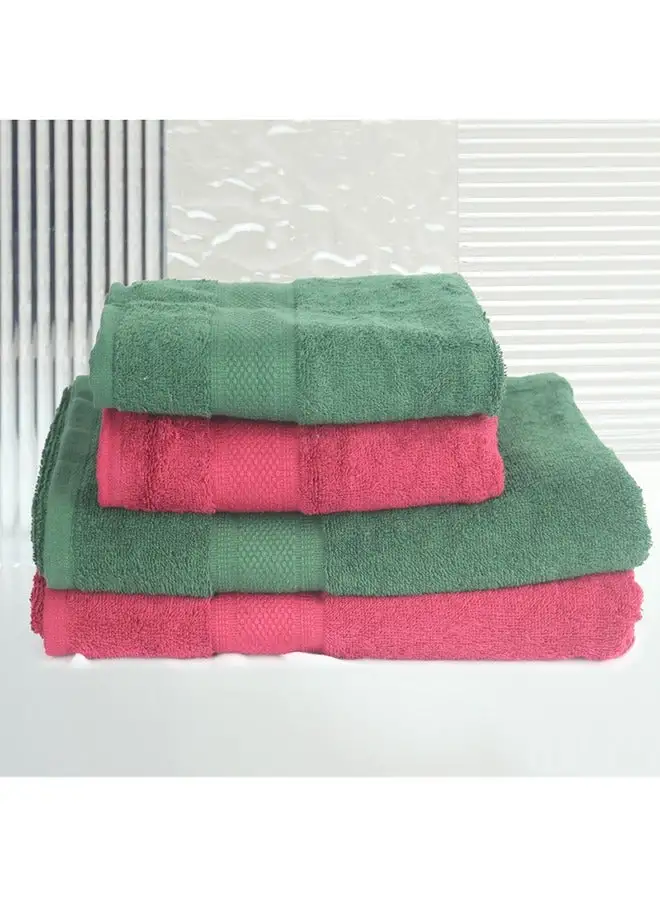 White Rose 4 Piece Bathroom Towel Set NEW GENERATION 450 GSM 100% Cotton Terry 2 Bath Towel 70X140 cm & 2 Hand Towel 50x90 cm Red & Green Color Soft Feel Super Absorbent