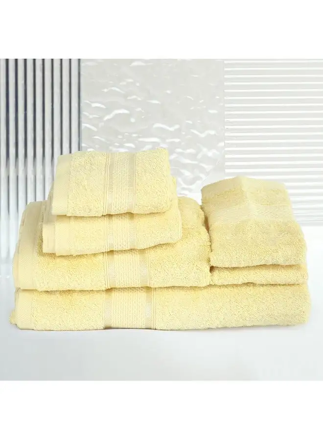 White Rose 6 Pcs ALEZAYA Dyed Towel set 500 GSM 100% Cotton Terry Viscose Border 1 Bath Towel 70x140 cm 1 Hand Towel 50x90 cm 1 Guest Towel 40x60 cm & 1 Baby Towel 30x50 cm & 2 Face Towel 33x33 cm Yellow Color